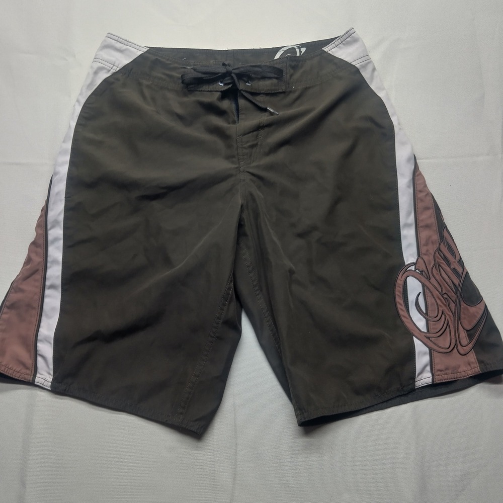 O'Neill Mens Board Shorts Brown White Mauve Embroidered Logo Swim Trunks Size 35